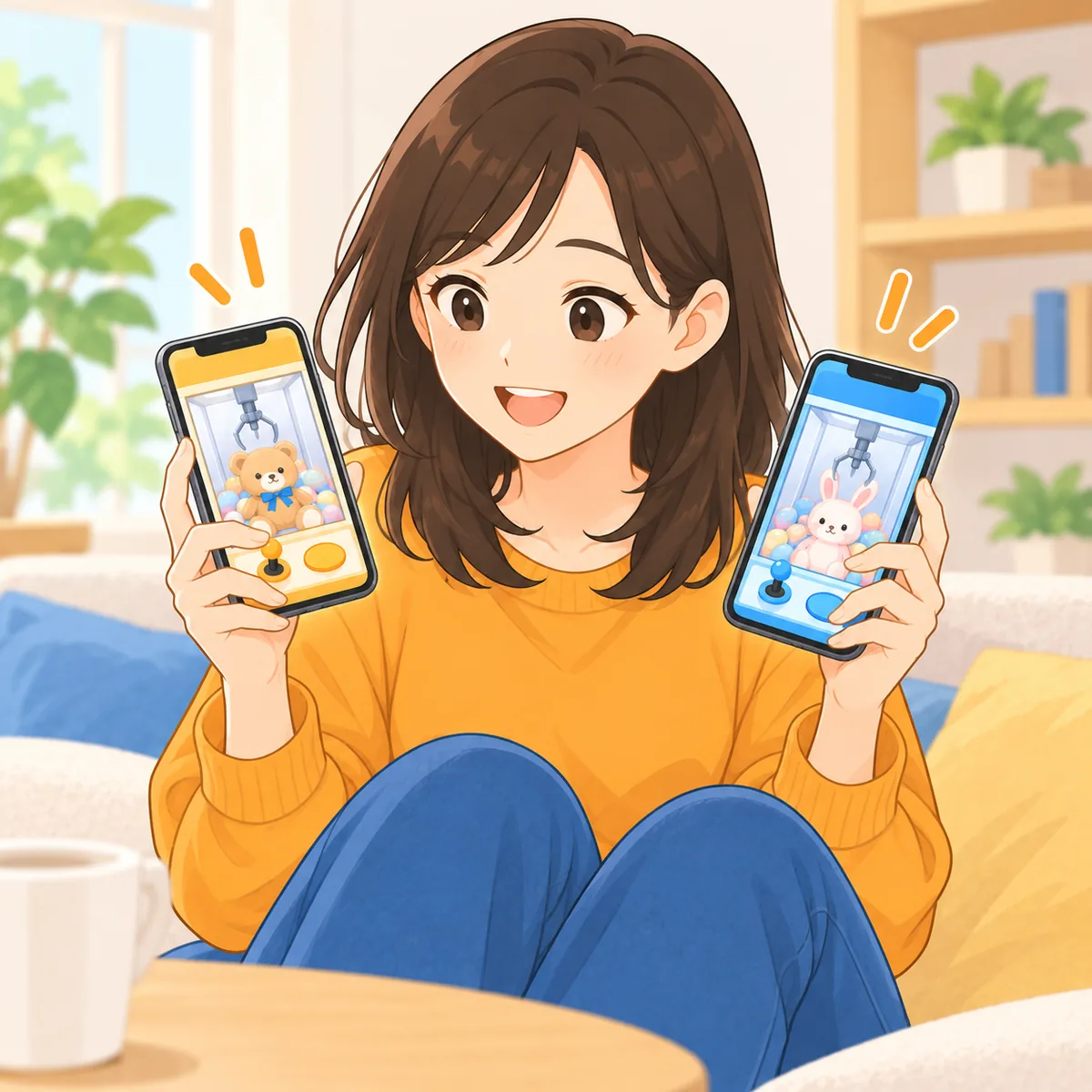 2台のスマホでオンクレのアプリを見比べる人